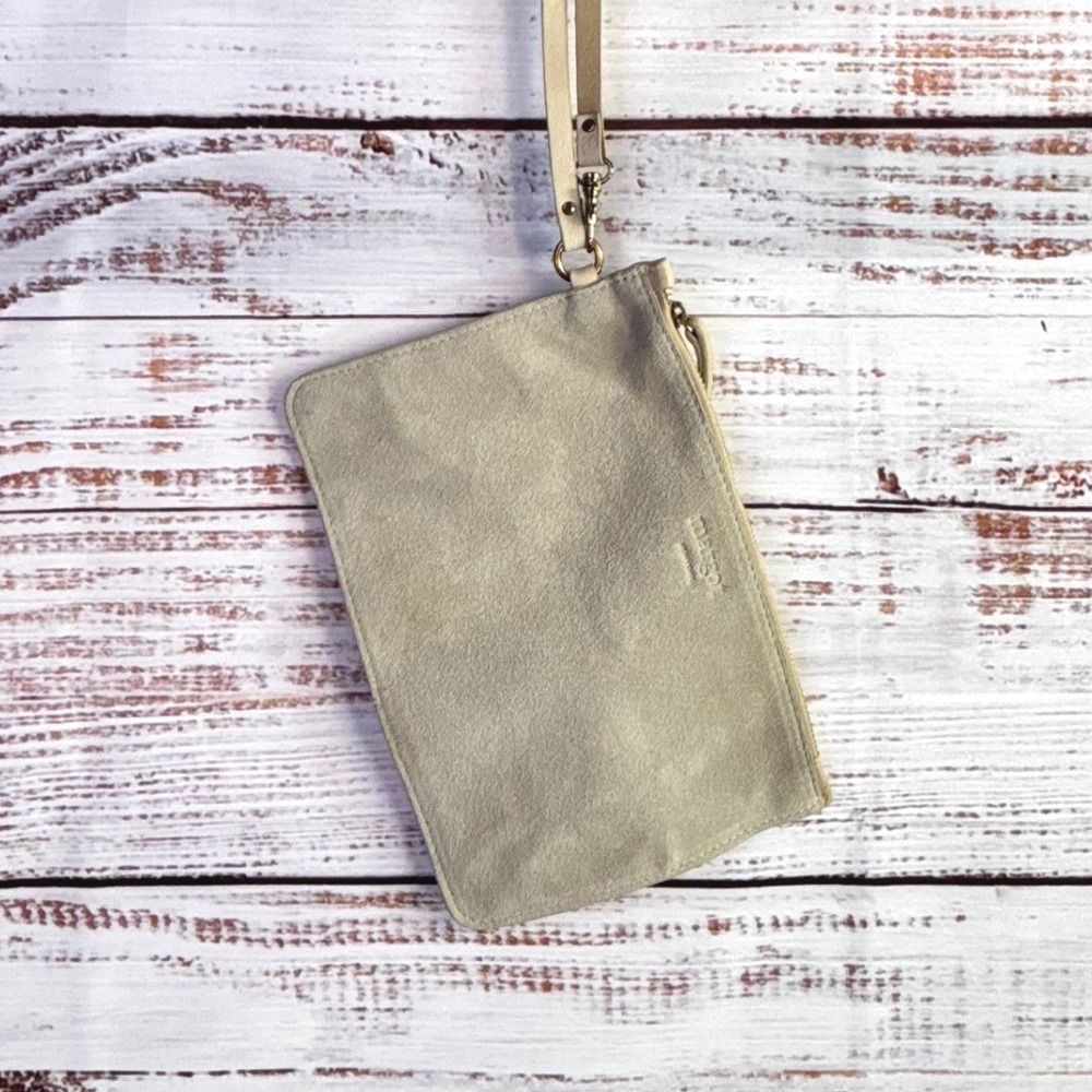 Minimalist Boho Margot New York Suede Wristlet Pouch Gray Leather‎ Small